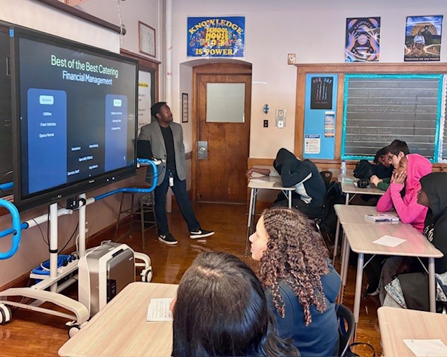 Guest speaker shares industry insights with students in Mr. Djordjevic’s Hospitality Marketing class, part of the NAF Academy at Bay View High School, discussing real-world marketing strategies and career pathways in the hospitality and tourism industry.
