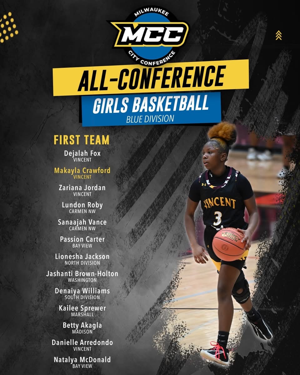 Passion Carter earns First Team All-Milwaukee City Conference honors after a standout season, showcasing leadership, skill, and consistency every step of the way. A well-deserved recognition for one of the city’s top performers.
Image Provided by the Milwaukee City Conference