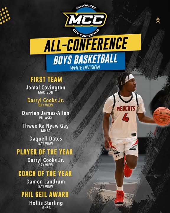 Milwaukee City Conference First Team is set—and leading the way is Darryl Cooks Jr., named Player of the Year. A standout season, elite performance, and well-deserved recognition for one of the city’s best.
Image provided by Milwaukee City Conference. 