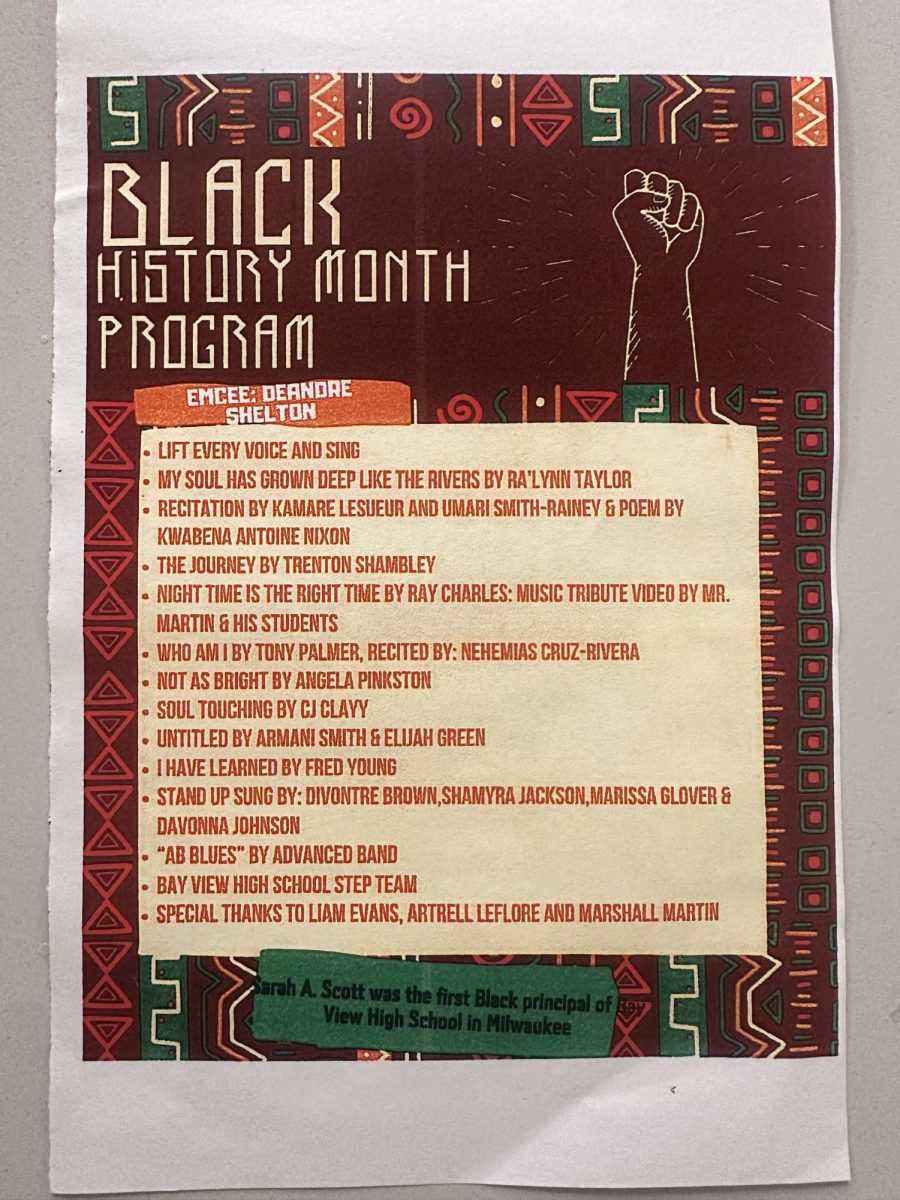 Deandre Shelton Eceed a high-energy Black History program on March 24, 2026 in the Bay View High School auditorium.